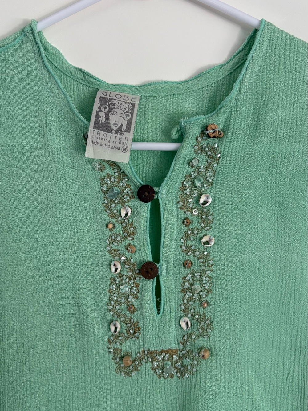 Globe Trotter Mint Green Embroidered Tunic Top